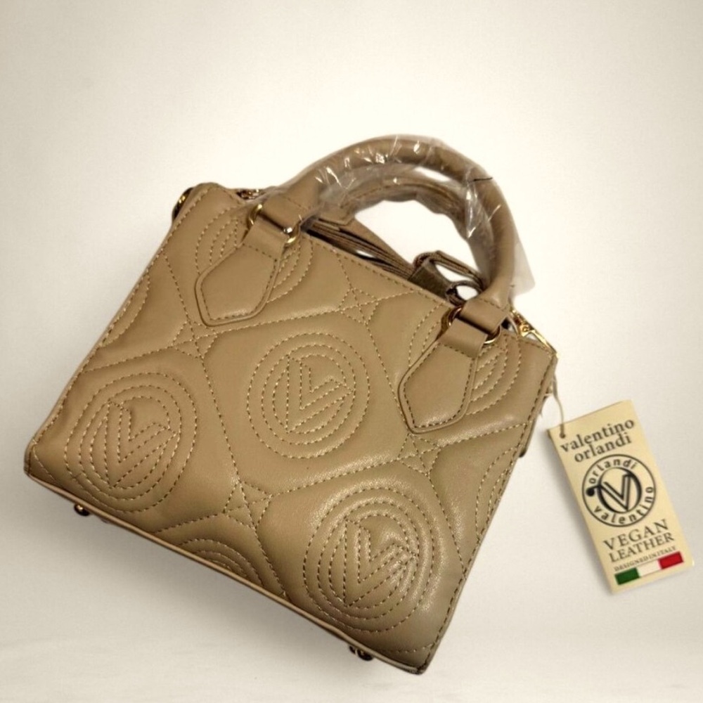 Valentino Orlandi Light Taupe Quilted Crossbody Purse Bag V-2013, NEW WITH TAGS!